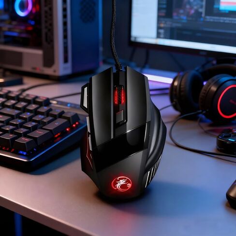 ماوس ألعاب سلكي عالي الأداء، 3200 نقطة في البوصة، RGB، أوزان قابلة للتعديل للكمبيوتر المحمول - أسود in Saudi Arabia