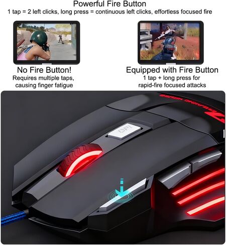 ماوس ألعاب سلكي عالي الأداء، 3200 نقطة في البوصة، RGB، أوزان قابلة للتعديل للكمبيوتر المحمول - أسود in Saudi Arabia