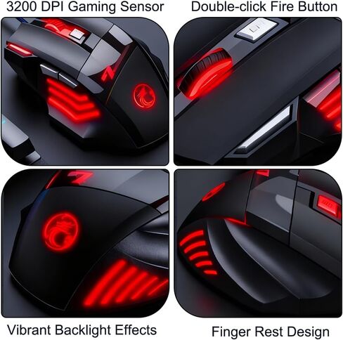 ماوس ألعاب سلكي عالي الأداء، 3200 نقطة في البوصة، RGB، أوزان قابلة للتعديل للكمبيوتر المحمول - أسود in Saudi Arabia