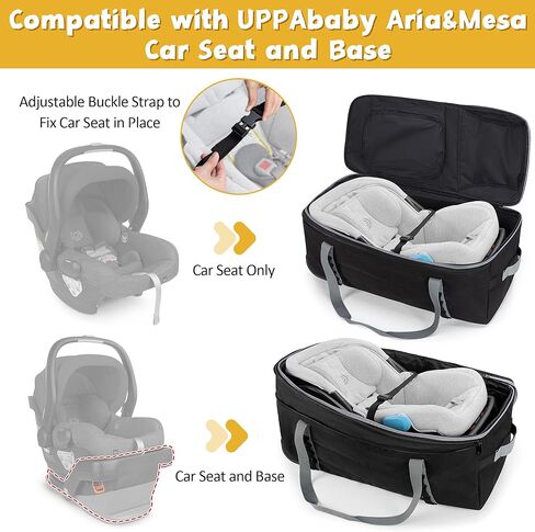 Car Seat Travel Bag with Wheels Compatible with UPPAbaby Aria and Mesa, Infant Padded Car Seat Carrier for Airport, Car Seat Gate Check Bag for Travel with Luggage Tag, Black, Bag Only in Saudi Arabia