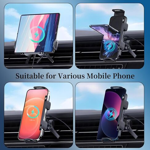 Wireless Car Charge, 2 in 1 Auto Rotating Car Phone Holder, 15 Watt Dual Coil Wireless Fast Charging Phone Mount for Samsung Galaxy Z Fold 7/6/5/4/3/2 and Small ipad and iPhone in Kuwait
