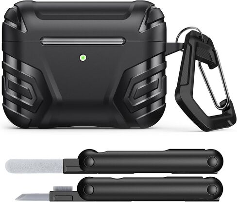 MoKo for AirPods Pro 3 Case (2025), Cool Armor Case Compatible with Apple AirPods Pro 3rd Generation, TPU Full Protective Shockproof Cover with Cleaner Kit & Keychain, Black in Saudi Arabia