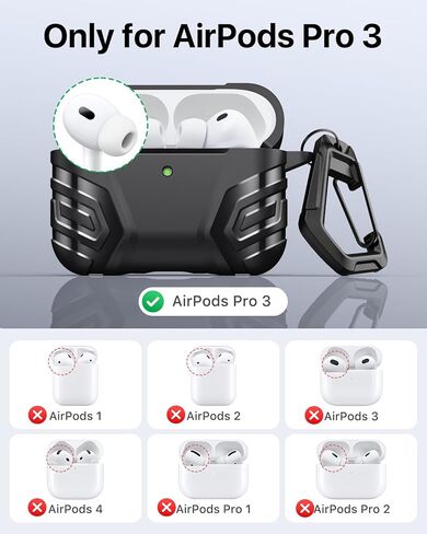 حافظة MoKo لجهاز AirPods Pro 3 (2025)، حافظة رائعة متوافقة مع Apple AirPods Pro الجيل الثالث، غطاء حماية كامل مقاوم للصدمات من مادة TPU مع مجموعة منظف وسلسلة مفاتيح، أسود in Kuwait
