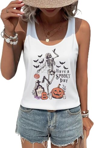 Halloween Tank Tops for Women Basic Witch Halloween Tank Tops Women Vintage Graphic Ghost Shirt Pumpkin Graphic in Saudi Arabia