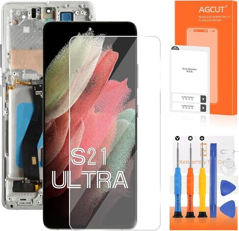 INCELL لهاتف Samsung Galaxy S21 Ultra استبدال الشاشة لشاشة S21 Ultra LCD G998B SM-G998U LCD محول الأرقام شاشة تعمل باللمس مع إطار فضي (بدون بصمة) in Kuwait