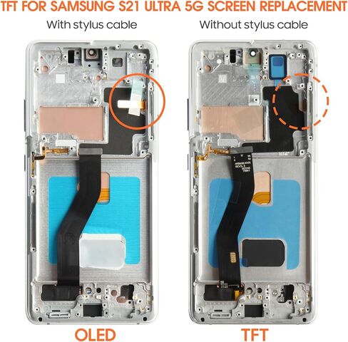 INCELL لهاتف Samsung Galaxy S21 Ultra استبدال الشاشة لشاشة S21 Ultra LCD G998B SM-G998U LCD محول الأرقام شاشة تعمل باللمس مع إطار فضي (بدون بصمة) in Kuwait