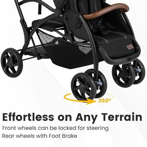 INFANS Sit and Stand Double Stroller, Foldable Tandem with Standing Platform Reclining Backrest, Adjustable Handlebar and Footrest, Storage Basket 5-Point Harnesses, Baby Pushchair for Toddlers in Saudi Arabia