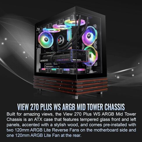 ثيرمال تيك فيو 270 بلس WS ARGB؛ منتصف البرج؛ تتضمن مراوح لايت مقاس 3 × 120 مم؛ دعم المبرد 360 مم؛ خلوص وحدة معالجة الرسومات 420 مم؛ زخرفة خشبية سفلية؛ إي-ATX/ATX/mATX/mITX؛ تخليص PSU 220 مم؛ أسود؛ CA-1Y7-00M1WN-WS in Saudi Arabia