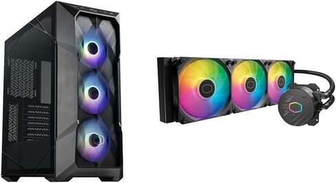 حافظة Cooler Master TD500 Mesh V2 Airflow ATX Mid-Tower، شبكة متعددة الأضلاع، زجاج مقسى بلوري وMasterLiquid 360L Core 360mm مبرد سائل AIO ذو حلقة مغلقة، مزامنة ARGB in Kuwait