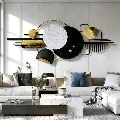 Ironelle مجردة جدار الفن المعدني الحديث منحوتات الجدار المعدنية كبيرة 59 "× 25" 3D محكم جدار ديكور أسود لغرفة المعيشة غرفة نوم مكتب المطبخ مدخل غرفة الطعام الجدار شنقا ديكور in Kuwait