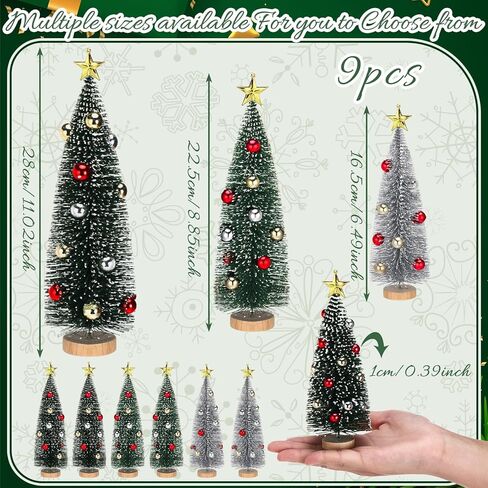 9 Pack Pink Christmas Bottle Brush Trees, Artificial Mini Christmas Tree Decorated Ornaments Small Pink Sisal Tree with Wood Base for Xmas Winter Snow Miniature Tabletop Home Decoration in Saudi Arabia