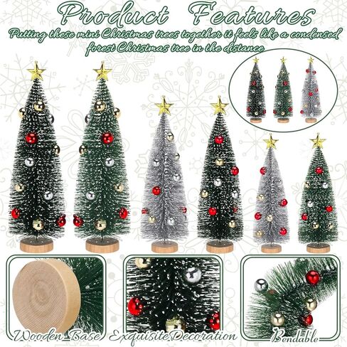 9 Pack Pink Christmas Bottle Brush Trees, Artificial Mini Christmas Tree Decorated Ornaments Small Pink Sisal Tree with Wood Base for Xmas Winter Snow Miniature Tabletop Home Decoration in Saudi Arabia