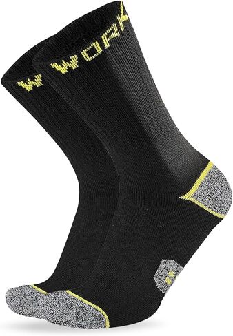1 Pair Mens Work Socks, Padded Reinforced Breathable Black Crew Socks for Men, DuraFlex Tech Fabric, Multiple Size in Saudi Arabia