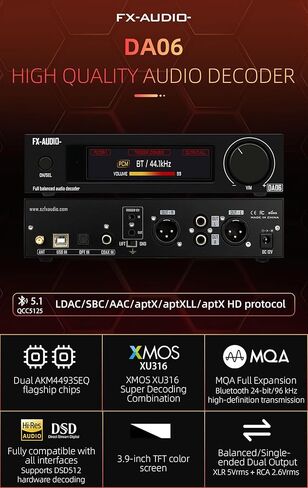 FX-Audio- DA06 MQA Full Expansion Audio Decoder Dual AKM4493SEQ XU316 768kHz/32Bit DSD512 Hi-Res True Balanced DAC with Remote Control in Saudi Arabia