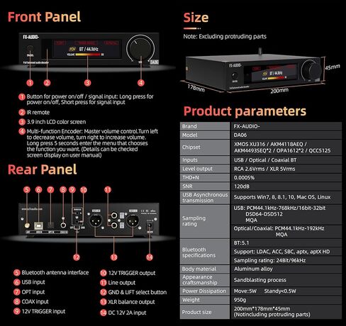 FX-Audio- DA06 MQA Full Expansion Audio Decoder Dual AKM4493SEQ XU316 768kHz/32Bit DSD512 Hi-Res True Balanced DAC with Remote Control in Saudi Arabia