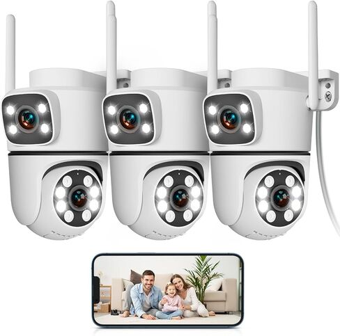 OOSSXX (عدسة مزدوجة وصوت ثنائي الاتجاه) كاميرا أمان خارجية 2.7K 5MP 5G/2.4G WiFi 6 PTZ كاميرات لاسلكية لمراقبة نظام أمان المنزل، رؤية ليلية ملونة، تتبع بشري تلقائي، 3 حزم in Kuwait