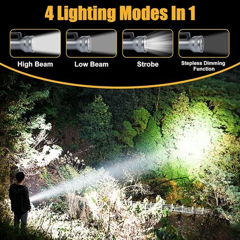 مصباح يدوي LED قابل لإعادة الشحن مع شاشة عرض للطاقة، 4 أوضاع إضاءة، شعلة محمولة عالية اللومن، مفتاح مزدوج، مصباح يدوي محمول مقاوم للماء للتخييم والمشي لمسافات طويلة والاستخدام الداخلي والخارجي (LK6017-ضوء أبيض) in Kuwait