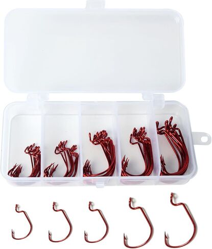 50Pcs Carbon Steel Fishing Hooks Freshwater, 5 Sizes Fishing Hooks with Portable Plastic Box in Saudi Arabia