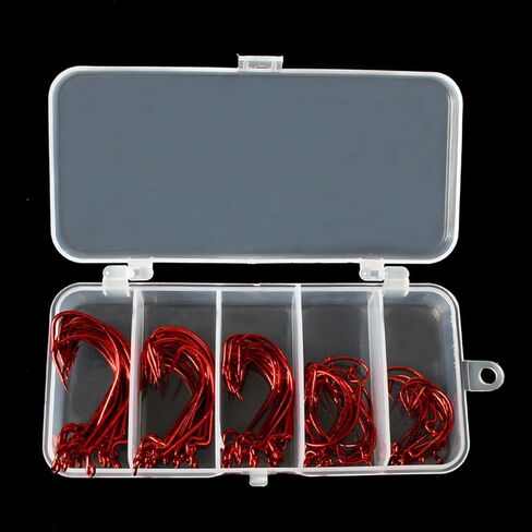 50Pcs Carbon Steel Fishing Hooks Freshwater, 5 Sizes Fishing Hooks with Portable Plastic Box in Saudi Arabia
