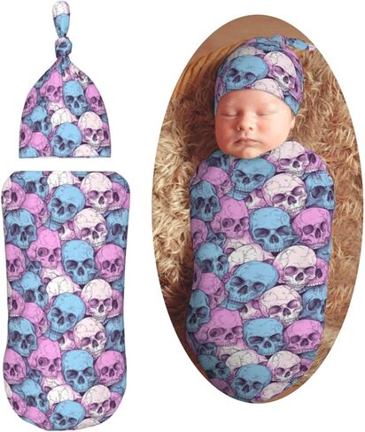 Pirate Skull Newborn Swaddle Blankets Hat Sets Soft Baby Receiving Blanket Swaddle Sack for Baby Shower Infant Boy Girl Gift in Saudi Arabia