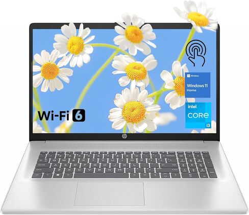 كمبيوتر محمول HP 17.3 بوصة بشاشة لمس 11 بوصة للعمل والمنزل، معالج Intel i3-N305 ثماني النوى، ذاكرة وصول عشوائي سعتها 8 جيجابايت، ذاكرة eMMC سعة 128 جيجابايت، كاميرا ويب 720 HD، لوحة مفاتيح كاملة، Wi-Fi 6، مكتب لمدة عام 365 in Kuwait
