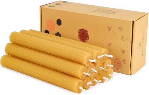 Pack of 4 Beeswax Taper Candles Hand Rolled - Smokeless Dripless - Organic No Scent - 8 Inch in Natural Yellow in Saudi Arabia