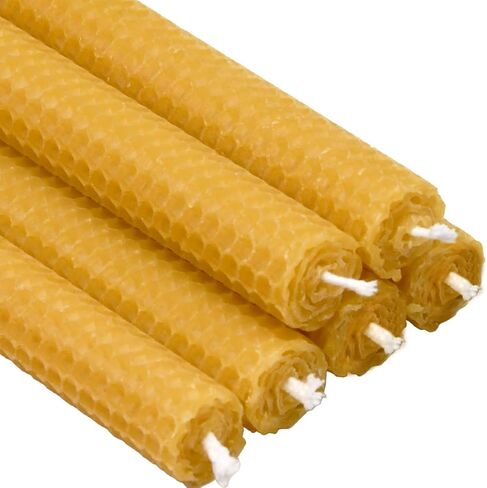 Pack of 4 Beeswax Taper Candles Hand Rolled - Smokeless Dripless - Organic No Scent - 8 Inch in Natural Yellow in Saudi Arabia