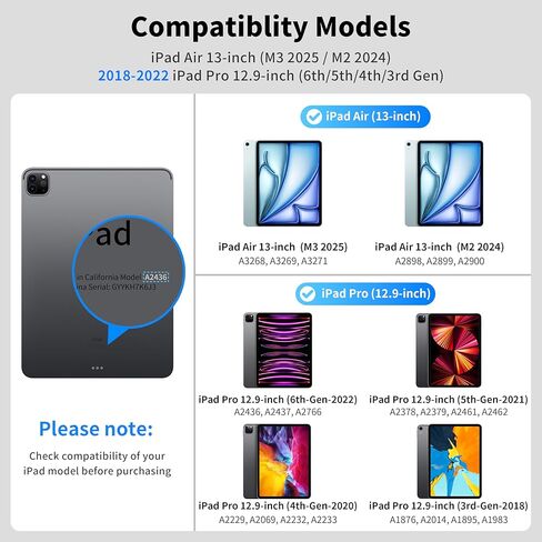 حافظة لوحة مفاتيح لجهاز iPad Air 13 بوصة (M3 2025 / M2 2024)، حافظة لوحة مفاتيح مغناطيسية قابلة للفصل لجهاز iPad Pro 12.9 بوصة (الجيل السادس، الخامس، الرابع، الثالث) مع مفاتيح بإضاءة خلفية، لوحة تتبع، وضع عمودي/أفقي (أبيض) in Kuwait