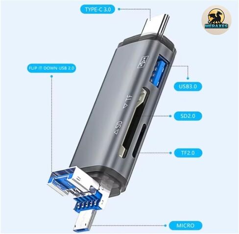 MERAXES 6-in-1 SD Card Reader, USB-C High-Speed 5Gbps OTG Adapter with SD/TF/Micro SD Slots, Multi-Card Reader Compatible with MacBook, iPad, iPhone, Android & PC in Saudi Arabia