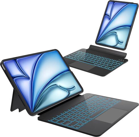 حافظة لوحة مفاتيح لجهاز iPad Air 13 بوصة (M3 2025 / M2 2024)، حافظة لوحة مفاتيح مغناطيسية قابلة للفصل لجهاز iPad Pro 12.9 بوصة (الجيل السادس، الخامس، الرابع، الثالث) مع مفاتيح بإضاءة خلفية، لوحة تتبع، وضع عمودي/أفقي (أبيض) in Kuwait