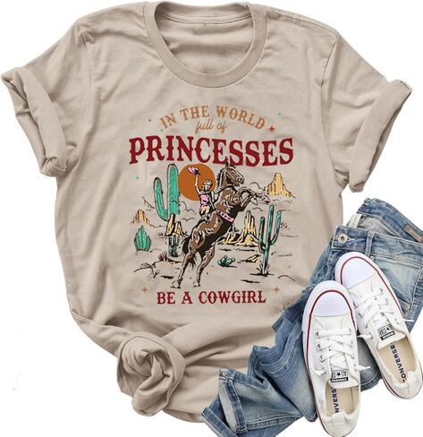 تي شيرت نسائي عتيق من راعية البقر - قمصان ذات رسومات غربية لأزياء مسابقات رعاة البقر والحفلات الموسيقية الريفية in Kuwait