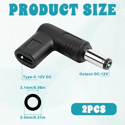 2 PCS USB Type C to 12V DC 5.5 mm x 2.1 mm Power Adapter, 90 Degree Angled Female USB C to Male DC Male Connector Plug Computer Cable Adapters for Router, Speaker, LED Light, Camera Charger Converter in Saudi Arabia