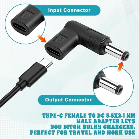 2 PCS USB Type C to 12V DC 5.5 mm x 2.1 mm Power Adapter, 90 Degree Angled Female USB C to Male DC Male Connector Plug Computer Cable Adapters for Router, Speaker, LED Light, Camera Charger Converter in Saudi Arabia