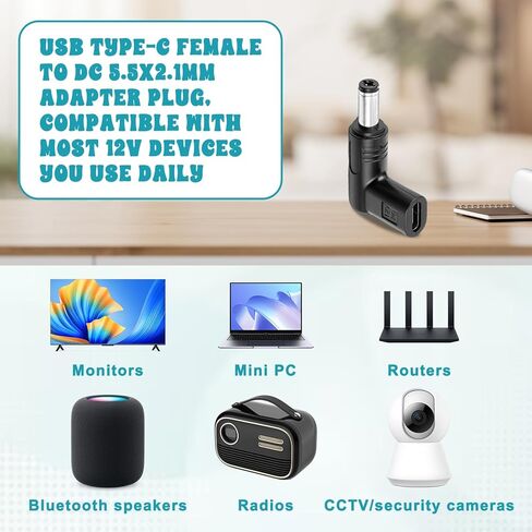 2 PCS USB Type C to 12V DC 5.5 mm x 2.1 mm Power Adapter, 90 Degree Angled Female USB C to Male DC Male Connector Plug Computer Cable Adapters for Router, Speaker, LED Light, Camera Charger Converter in Saudi Arabia