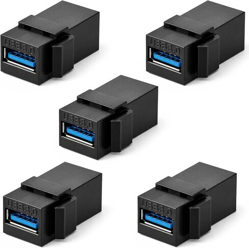 5 قطع USB Keystone Jack Insert، أسود Usb3.0 أنثى إلى أنثى USB محول Usb3.0 كيستون أنثى مقرنة إدراج موصل إضافي للوحة محول منفذ شاحن الحائط in Saudi Arabia