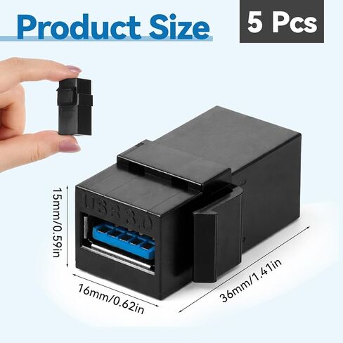 5 قطع USB Keystone Jack Insert، أسود Usb3.0 أنثى إلى أنثى USB محول Usb3.0 كيستون أنثى مقرنة إدراج موصل إضافي للوحة محول منفذ شاحن الحائط in Saudi Arabia