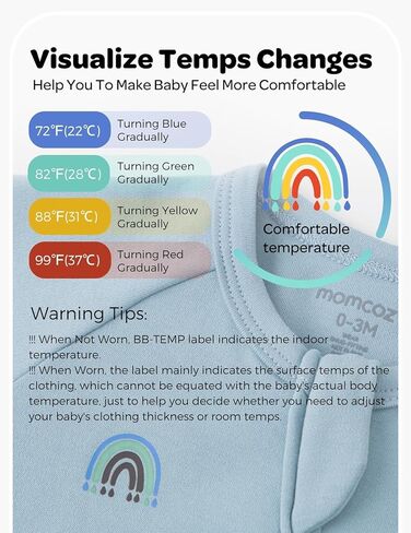 Momcozy Unisex Baby Pajamas, Baby-Temp Monitoring Double Zipper Boy Girl Sleepers Rompers Footie, 2 Pack Light Weight Stretchy Viscose Derived from Bamboo Baby Jammies, Newborn, Blue Grey in Saudi Arabia