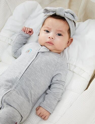 Momcozy Unisex Baby Pajamas, Baby-Temp Monitoring Double Zipper Boy Girl Sleepers Rompers Footie, 2 Pack Light Weight Stretchy Viscose Derived from Bamboo Baby Jammies, Newborn, Blue Grey in Saudi Arabia