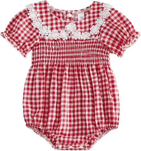 Giraropa Newborn Baby Girl Clothes Summer Smocked Bubble Romper Bodysuit Embroidery Short Sleeve Onesie Cute Infant Outfits in Saudi Arabia