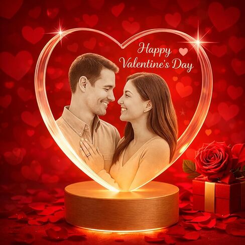 صورة كريستالية ثلاثية الأبعاد مخصصة من LovePix - قاعدة إضاءة اختيارية متعددة الألوان| علبة هدية| صورة كريستال محفورة بالليزر مخصصة للأمهات والآباء وأعياد الميلاد وعيد الميلاد والاحتفالات - قلب (صغير) in Kuwait