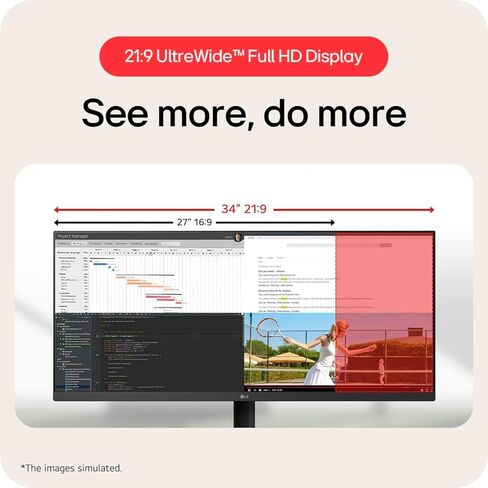 LG 34U511ABKIT1 34 inch UltraWide IPS WFHD Computer Monitor 2560x1080 100Hz 5ms 178 Degree Viewing Angle 400 Nits Brig in Saudi Arabia