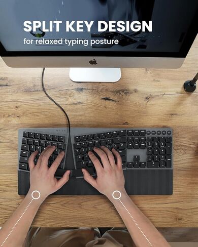 Perixx PERIBOARD-535BR [Firmware Updated] Wired Ergonomic Mechanical Keyboard - Full-Size - Low-Profile Brown Tactile Switches - NKRO Anti-Ghosting - Compatible with Windows and macOS in Saudi Arabia