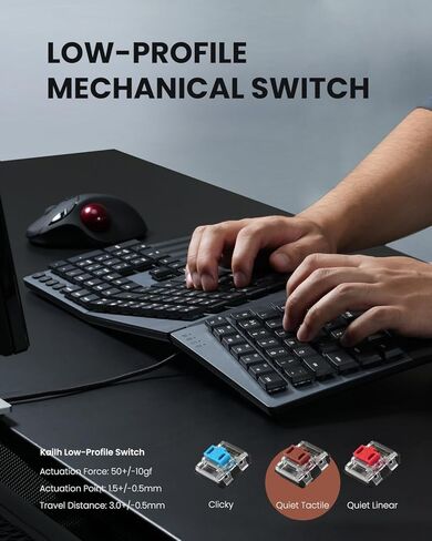 Perixx PERIBOARD-535BR [Firmware Updated] Wired Ergonomic Mechanical Keyboard - Full-Size - Low-Profile Brown Tactile Switches - NKRO Anti-Ghosting - Compatible with Windows and macOS in Saudi Arabia