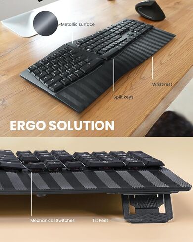 Perixx PERIBOARD-535BR [Firmware Updated] Wired Ergonomic Mechanical Keyboard - Full-Size - Low-Profile Brown Tactile Switches - NKRO Anti-Ghosting - Compatible with Windows and macOS in Saudi Arabia