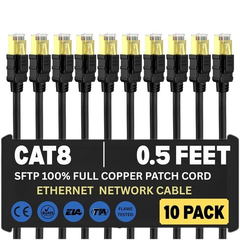 سلك تصحيح Cat8 SFTP Ethernet - كابل LAN نحاسي نقي 100%، مزدوج الحماية، سترة PVC/LSZH، RJ45، 2000 ميجاهرتز، 40 جيجابت في الثانية، تم اختباره على فلوك - 125 قدم in Kuwait