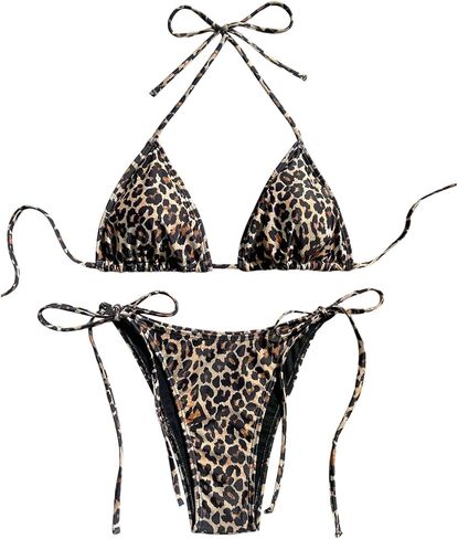 WDIRARA Women's 2 Piece Floral Print Smocked Tie Backless Halter Bikini Sets Triangle Bra & Knotted Side Swimwear Set in Saudi Arabia