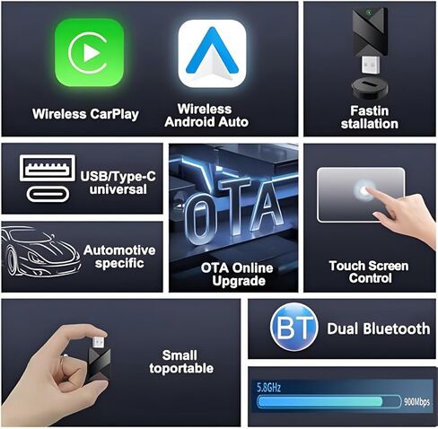 محول Carplay اللاسلكي لسوبارو Outback 2018 2019 2020 2021 2022 2023 2024 2025 2026، تحويل سلكي إلى محول تشغيل السيارة اللاسلكي وتشغيل اتصال سريع ومستقر in Kuwait