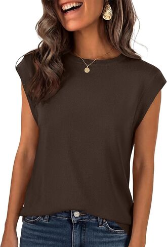 ANRABESS Women's Sweater Vest 2026 Summer Crew Neck Cap Sleeve Tank Tops Business Casual Lightweight Pullover Sweaters Shirts in Saudi Arabia