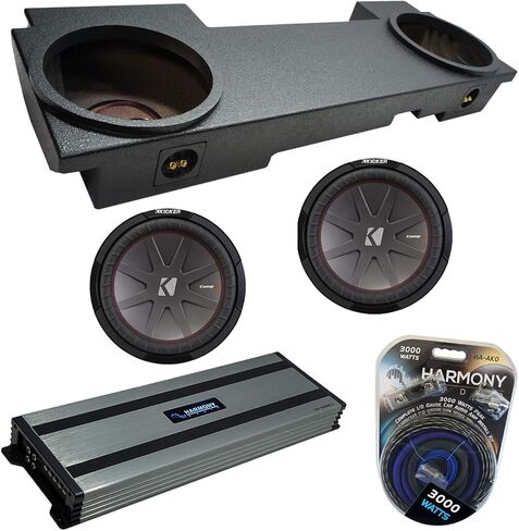 Harmony Audio متوافق مع 2002-2013 Chevy Avalanche Underseat Kicker Bundle CompR CWR12 مزدوج 12 بوصة غلاف صندوق فرعي مطلي بالكركدن وHarmony HA-A1500.1 Amp in Kuwait