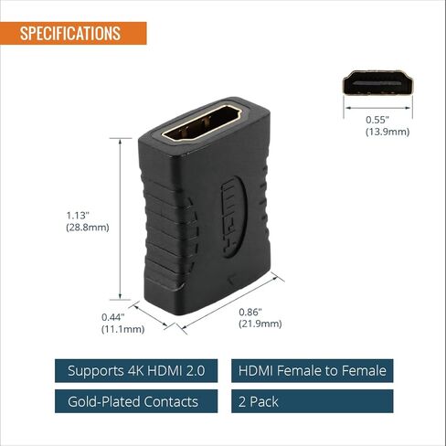 Tecmojo 4K HDMI Coupler, HDMI 2.0 Female to Female Extension Adapter, Support 4K@60Hz for Laptop, PC, Monitor, Projector, Roku TV, 2 Pack, Black in Saudi Arabia